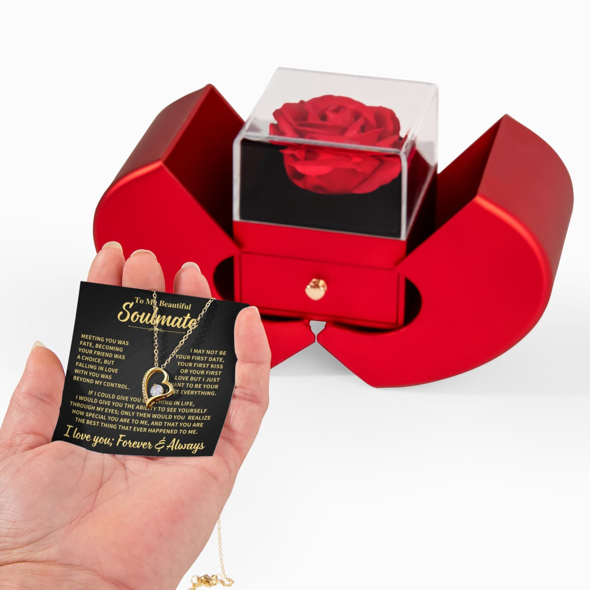 Soulmate Gift, Heart Rose Box Jewelry