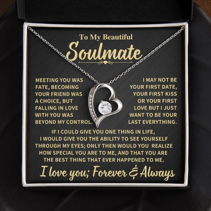 To My Beautiful Soulmate Gift, "Meeting You Was Fate" Heart Necklace Jewelry