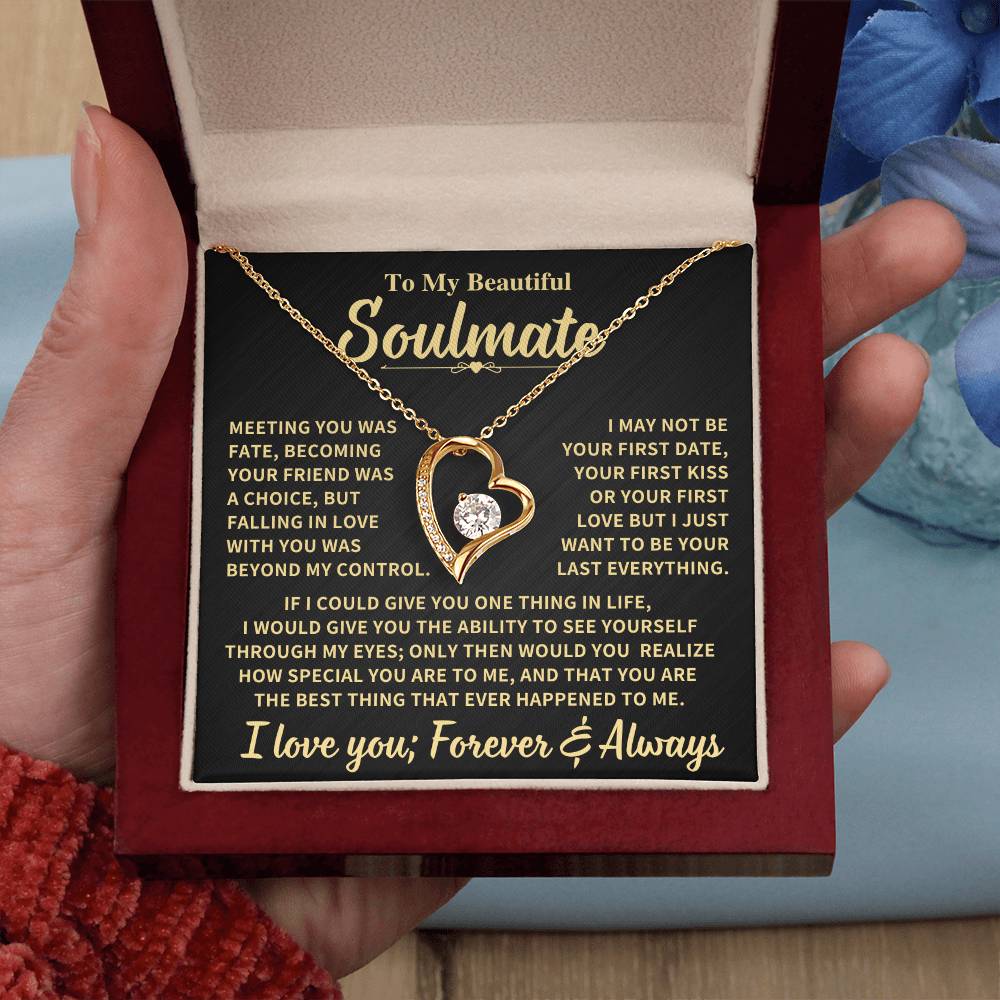 To My Beautiful Soulmate Gift, "Meeting You Was Fate" Heart Necklace Jewelry