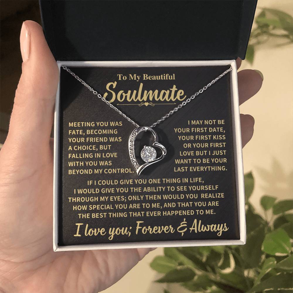 To My Beautiful Soulmate Gift, "Meeting You Was Fate" Heart Necklace Jewelry