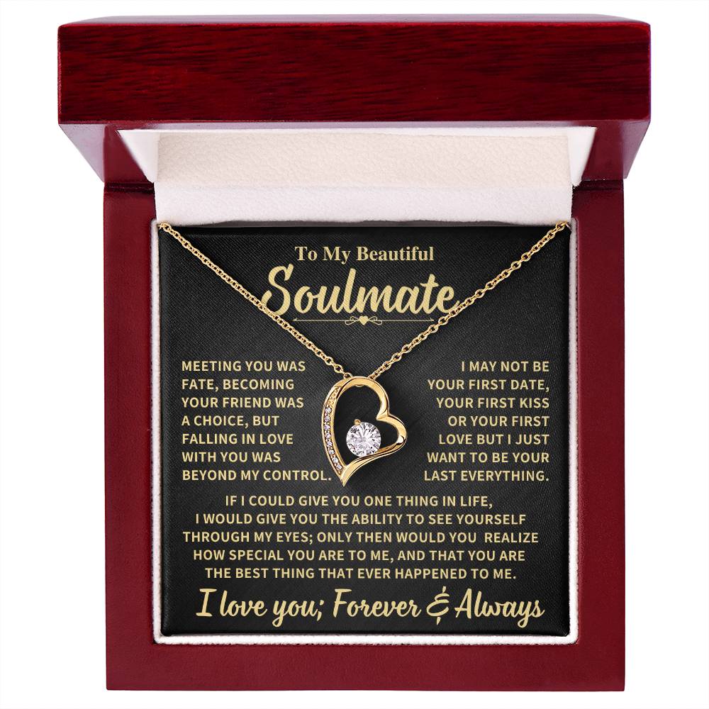 To My Beautiful Soulmate Gift, "Meeting You Was Fate" Heart Necklace Jewelry