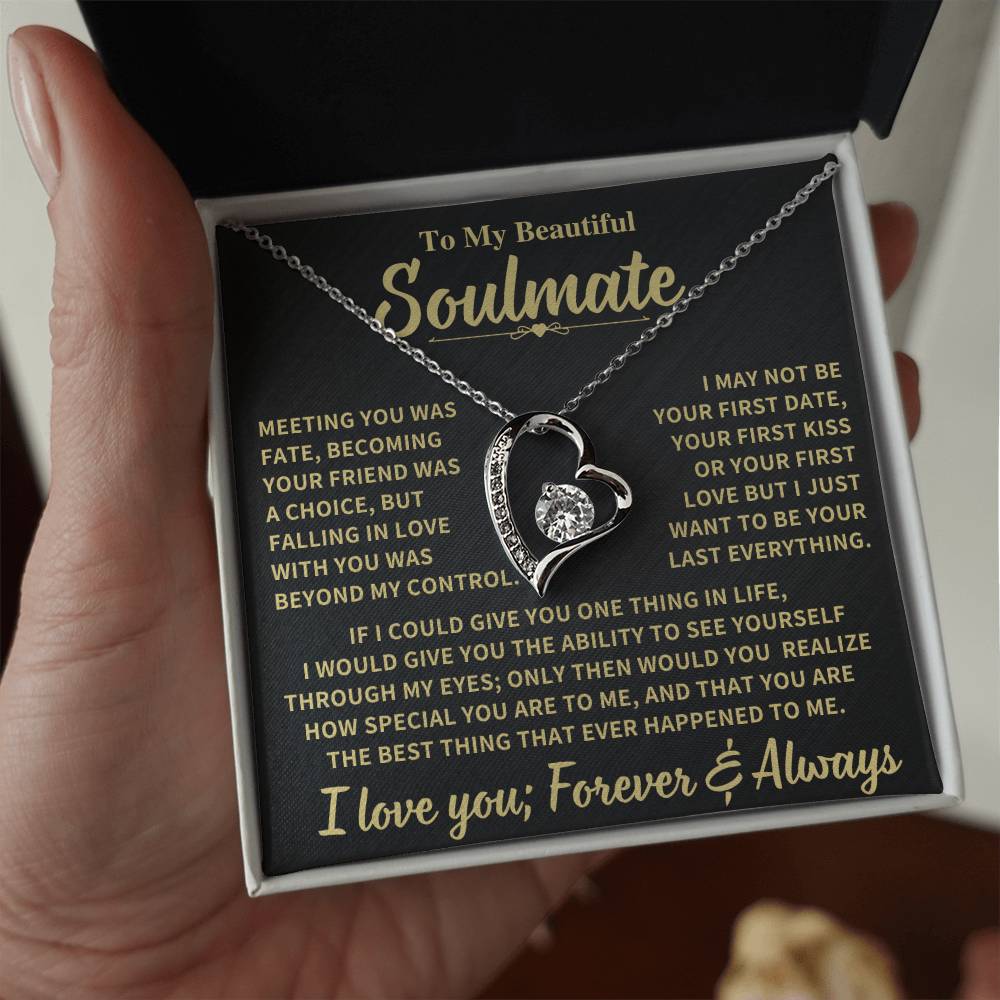 To My Beautiful Soulmate Gift, "Meeting You Was Fate" Heart Necklace Jewelry