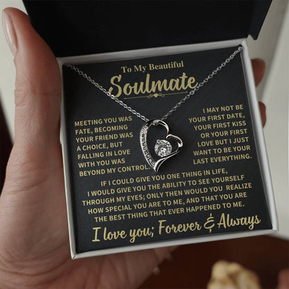 To My Beautiful Soulmate Gift, "Meeting You Was Fate" Heart Necklace Jewelry