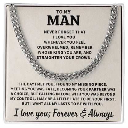 To My Man Gift, "Straighten Your Crown", Cuban Link Chain Jewelry