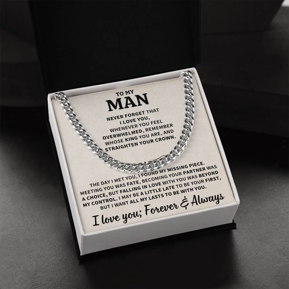 To My Man Gift, "Straighten Your Crown", Cuban Link Chain Jewelry