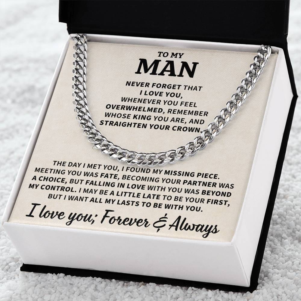 To My Man Gift, "Straighten Your Crown", Cuban Link Chain Jewelry