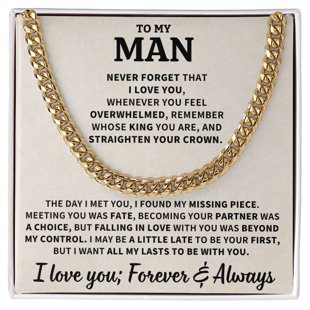 To My Man Gift, "Straighten Your Crown", Cuban Link Chain Jewelry