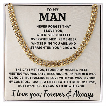 To My Man Gift, "Straighten Your Crown", Cuban Link Chain Jewelry