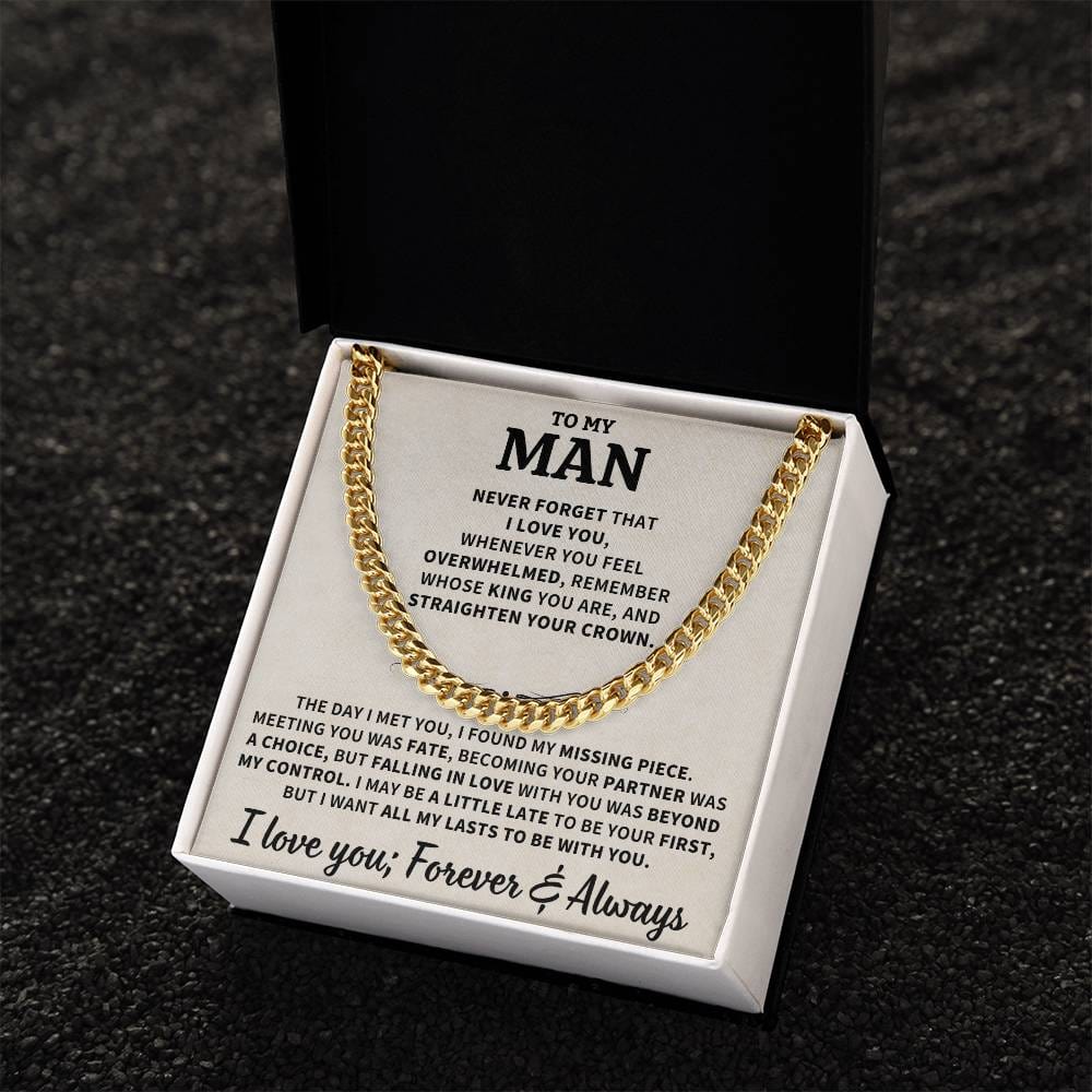 To My Man Gift, "Straighten Your Crown", Cuban Link Chain Jewelry