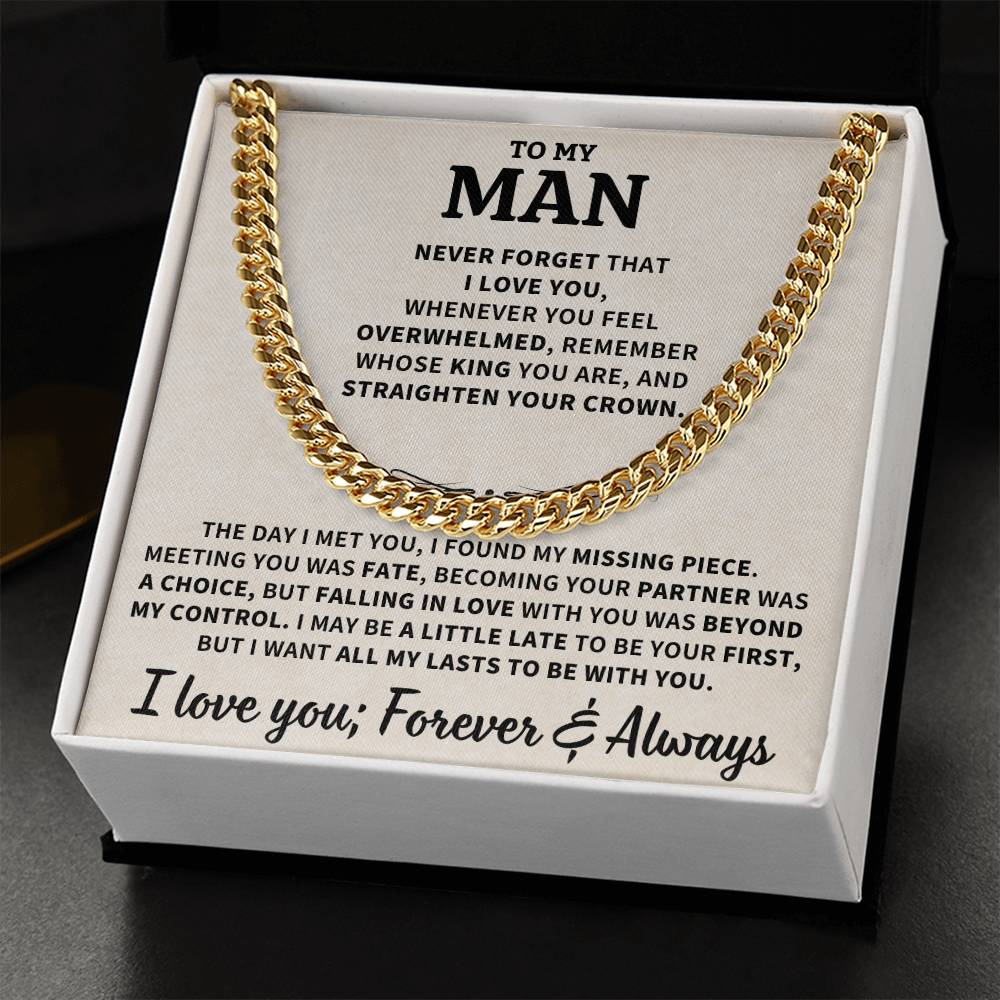 To My Man Gift, "Straighten Your Crown", Cuban Link Chain Jewelry