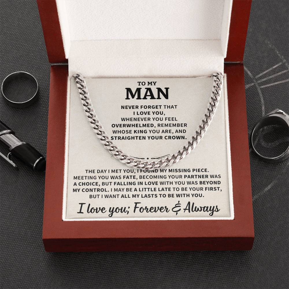 To My Man Gift, "Straighten Your Crown", Cuban Link Chain Jewelry