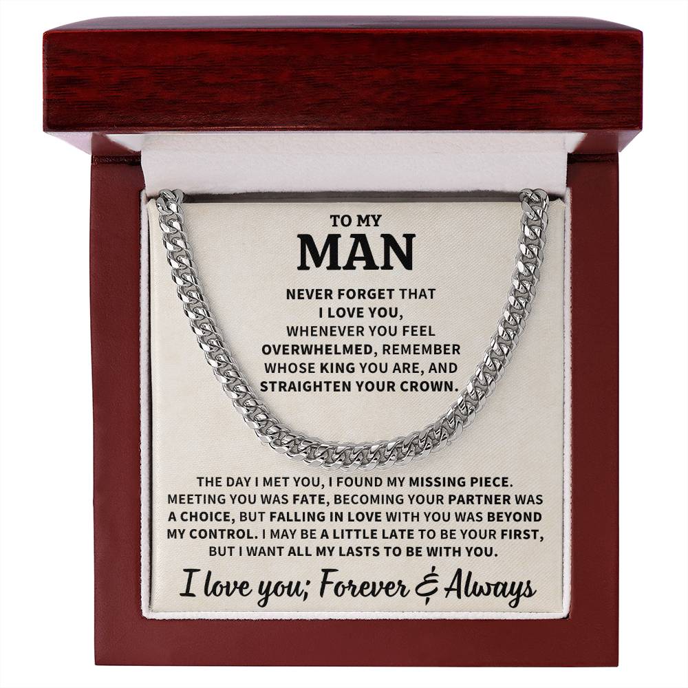 To My Man Gift, "Straighten Your Crown", Cuban Link Chain Jewelry