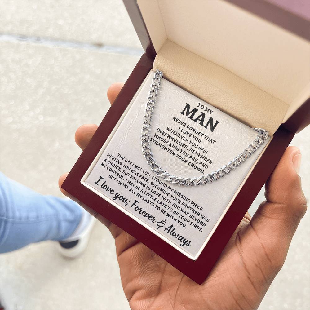 To My Man Gift, "Straighten Your Crown", Cuban Link Chain Jewelry