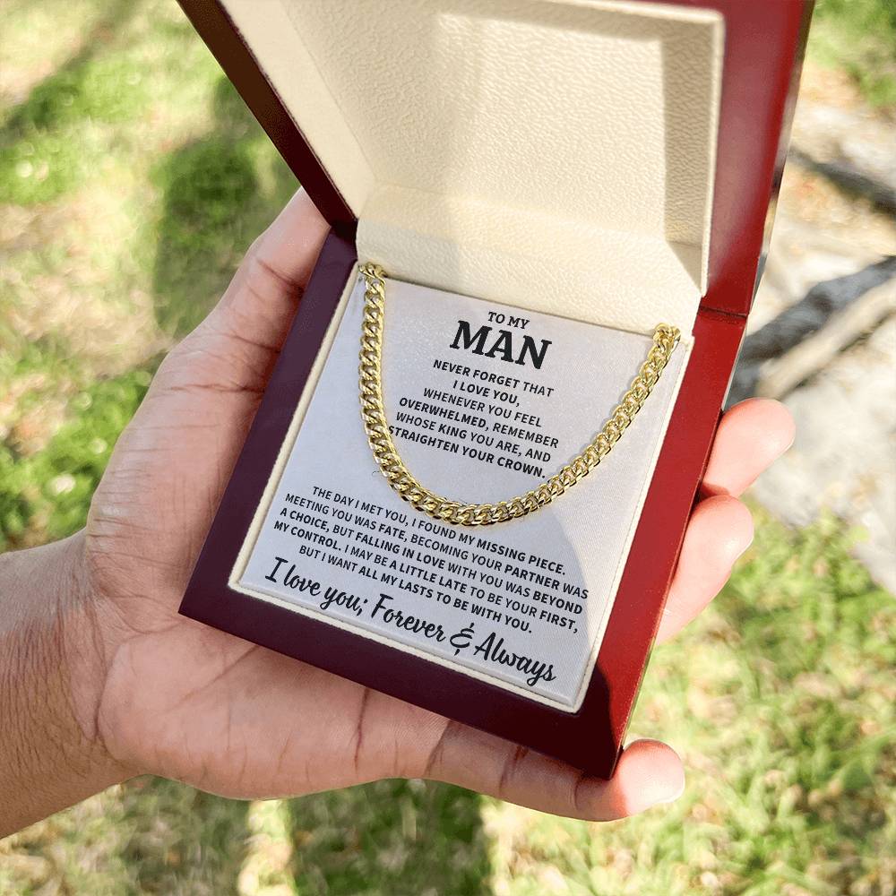 To My Man Gift, "Straighten Your Crown", Cuban Link Chain Jewelry