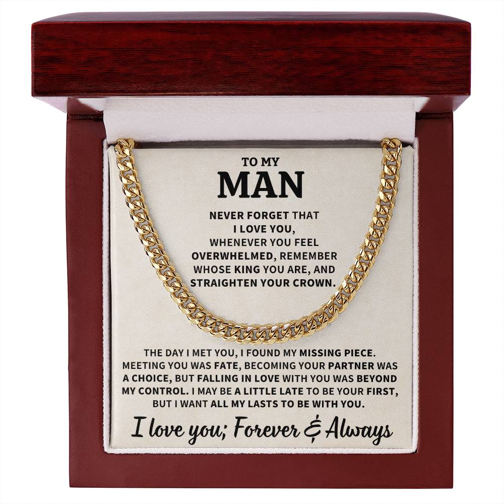 To My Man Gift, "Straighten Your Crown", Cuban Link Chain Jewelry