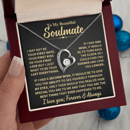 To My Soulmate Gift, "Forever and Always" Heart Necklace Jewelry