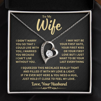 To My Wife Gift, "Can't Live Without You" Heart Necklace Jewelry