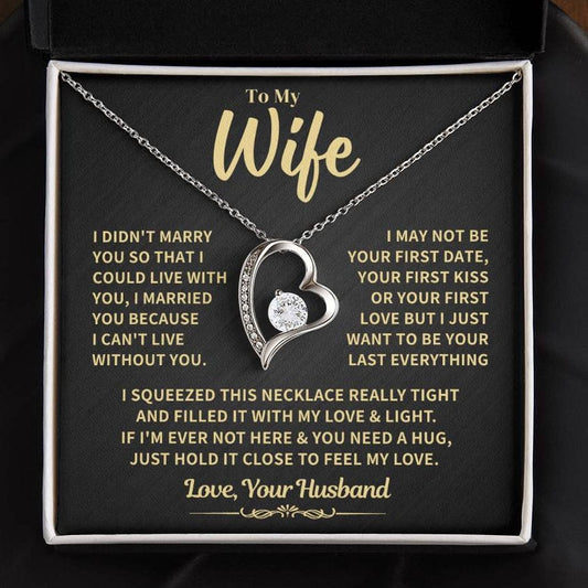 To My Wife Gift, "Can't Live Without You" Heart Necklace Jewelry