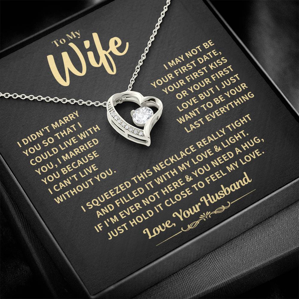 To My Wife Gift, "Can't Live Without You" Heart Necklace Jewelry