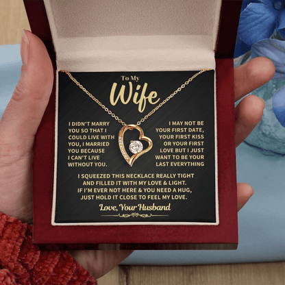 To My Wife Gift, "Can't Live Without You" Heart Necklace Jewelry