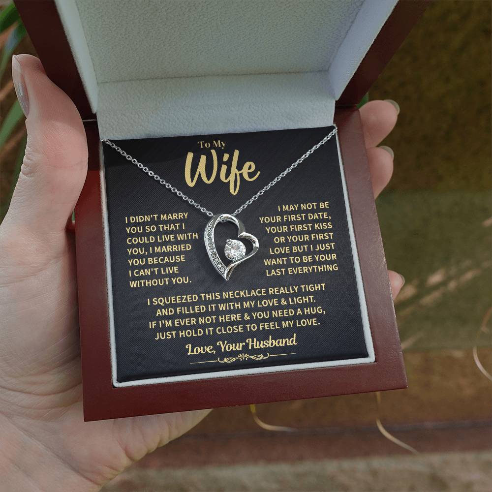 To My Wife Gift, "Can't Live Without You" Heart Necklace Jewelry