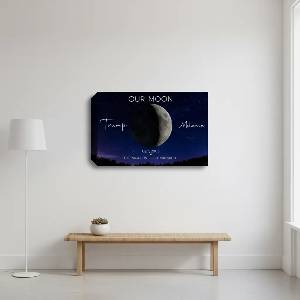Personalized Moon Phase Canvas Print – Custom Couple Names & Date Wall Art | Night We Got Married Gift | Anniversary Canvas