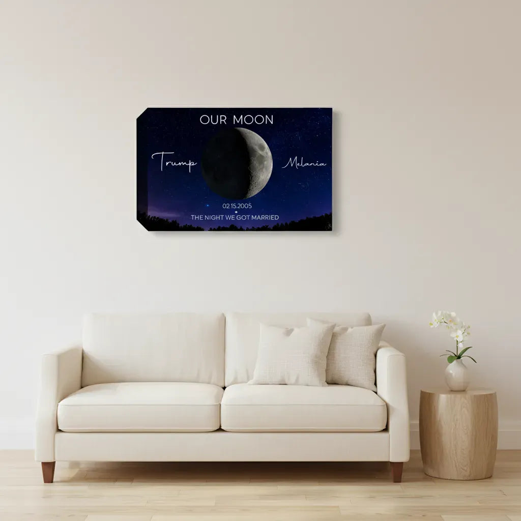 our moon canvas wall art personalized couple names wedding date