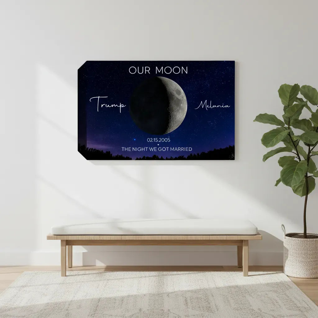 romantic couple moon canvas print anniversary gift