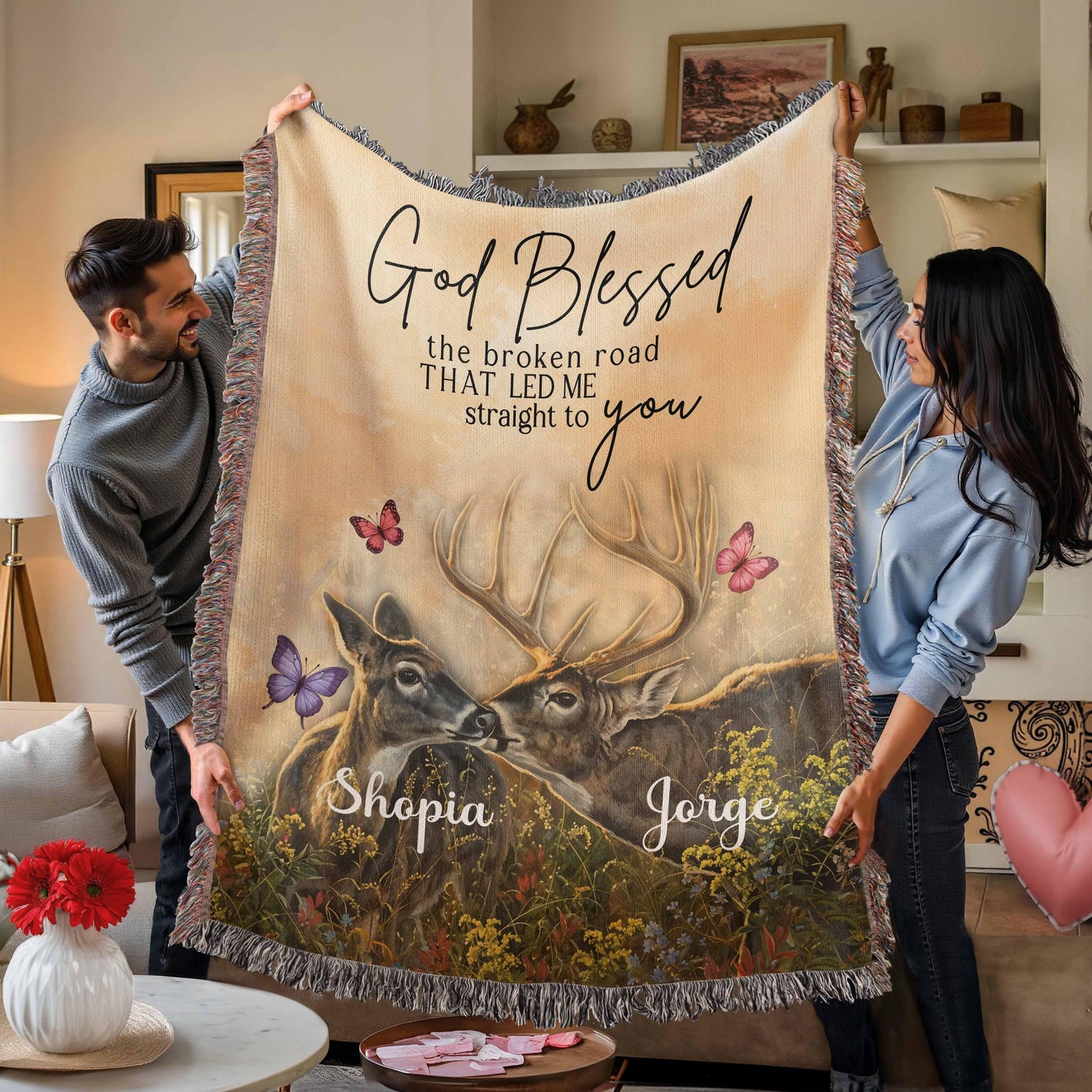 Personalized To My Husband Blanket From Wife Deer Woven Blanket!
