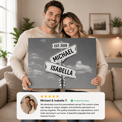 Personalized Couple Street Sign Canvas – Custom Names & Established Date Romantic Wall Art Gift Prints