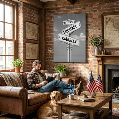 Personalized Couple Street Sign Canvas – Custom Names & Established Date Romantic Wall Art Gift Prints