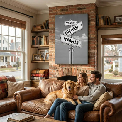 Personalized Couple Street Sign Canvas – Custom Names & Established Date Romantic Wall Art Gift Prints