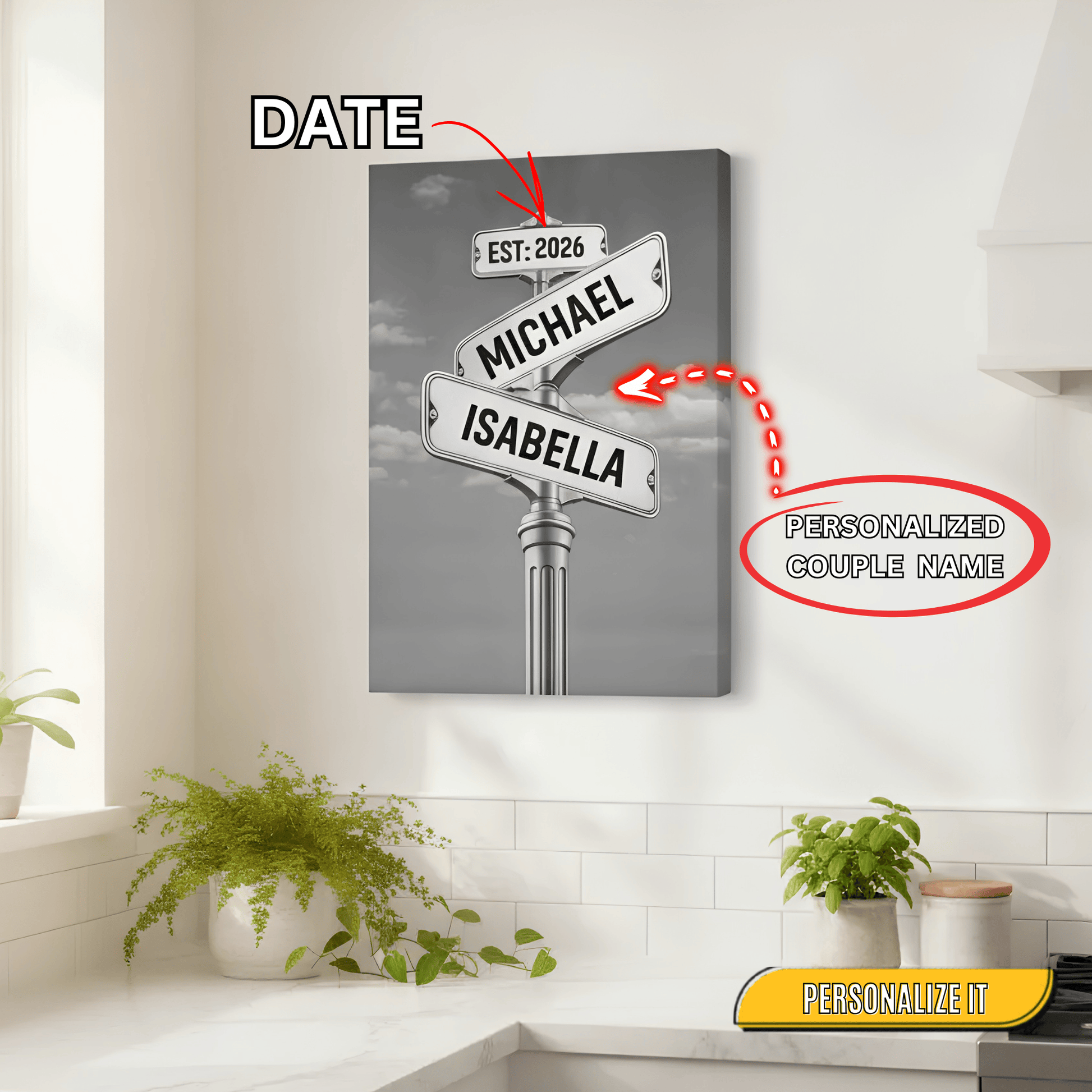 Personalized Couple Street Sign Canvas – Custom Names & Established Date Romantic Wall Art Gift Prints