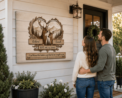Personalized Deer Couple Canvas Wall Art – Rustic Woodland Anniversary Gift for Couples Prints