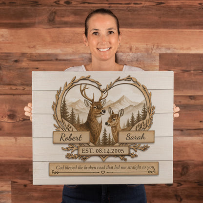 Personalized Deer Couple Canvas Wall Art – Rustic Woodland Anniversary Gift for Couples Prints