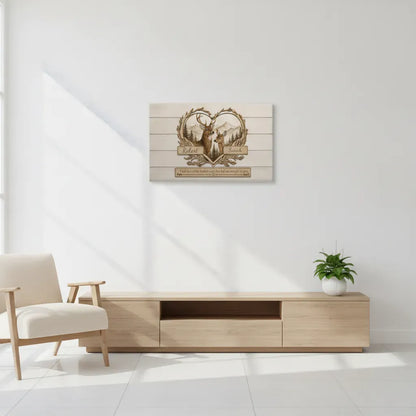 Personalized Deer Couple Wooden Style Canvas – Custom Name Rustic Farmhouse Wall Art for Couples Prints