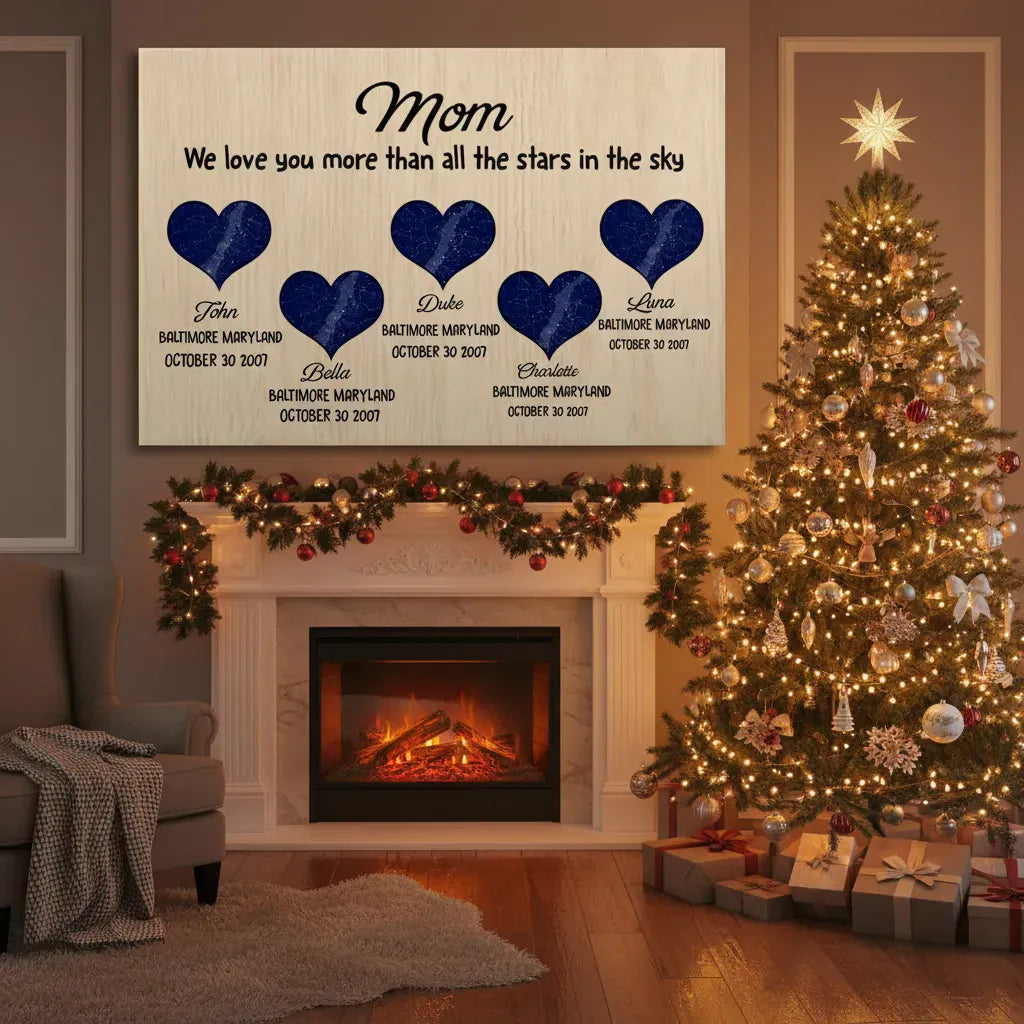 Personalized Mom Canvas Wall Art – Custom Kids Names Heart Gift for Mom, Family Love Keepsake Home Decor Prints