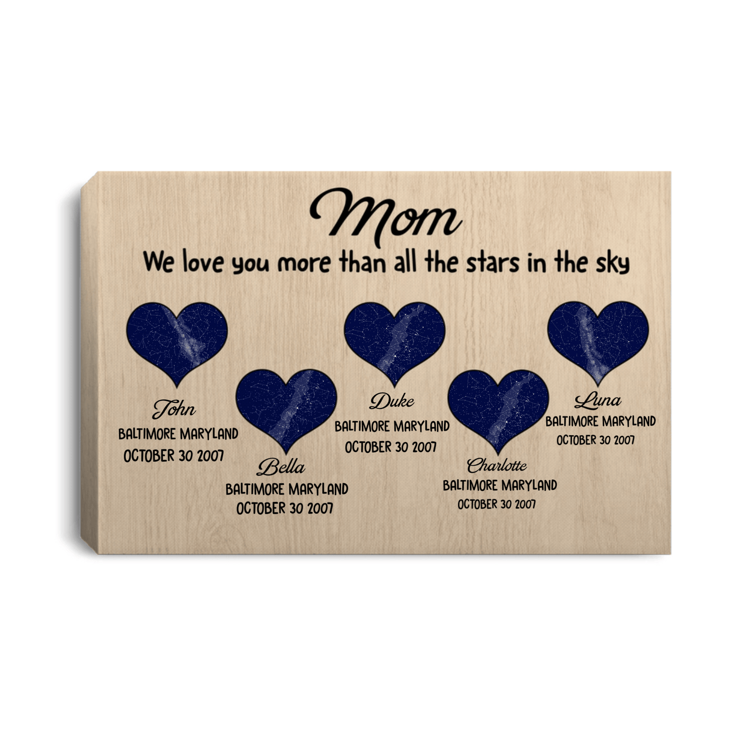 Personalized Mom Canvas Wall Art – Custom Kids Names Heart Gift for Mom, Family Love Keepsake Home Decor Prints