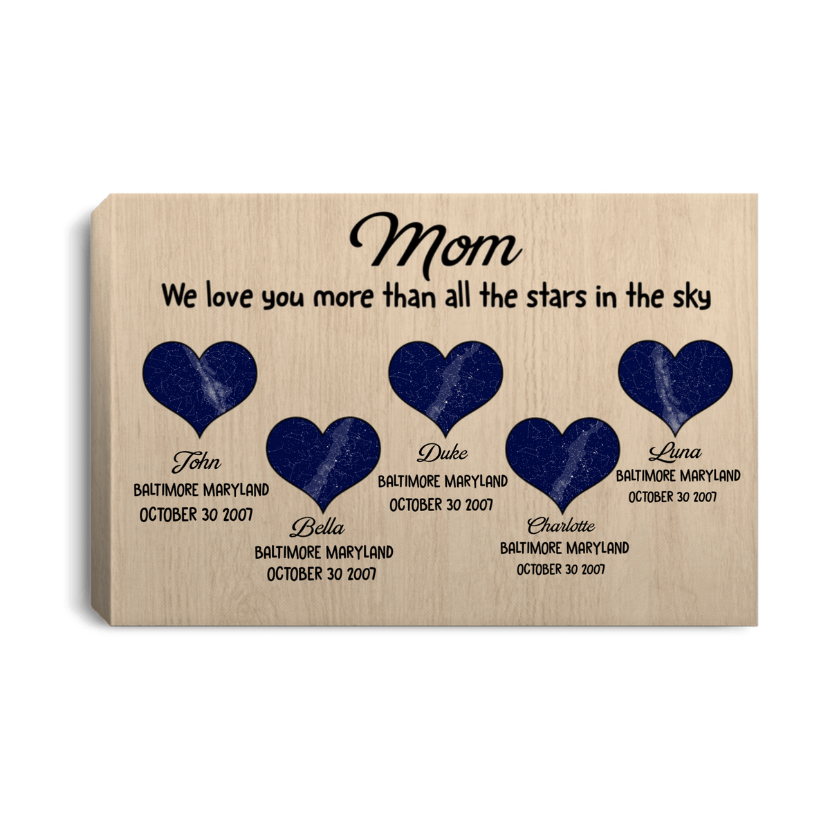 Personalized Mom Canvas Wall Art – Custom Kids Names Heart Gift for Mom, Family Love Keepsake Home Decor Prints