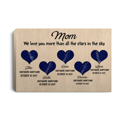 Personalized Mom Canvas Wall Art – Custom Kids Names Heart Gift for Mom, Family Love Keepsake Home Decor Prints