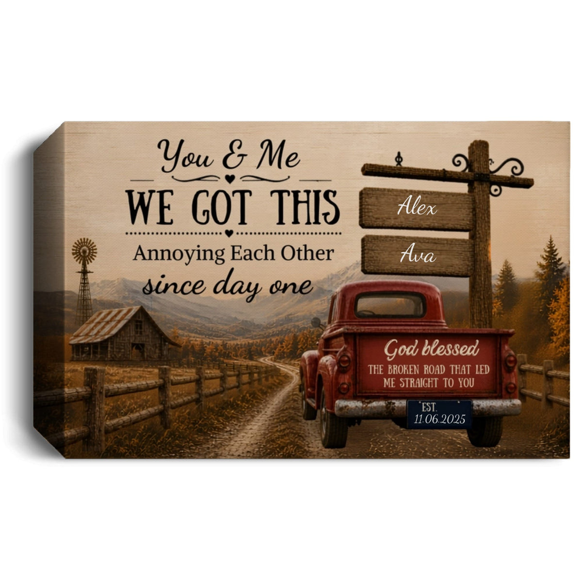 Personalized You & Me We Got This Canvas – Custom Couple Farmhouse Truck Anniversary Wall Art Prints