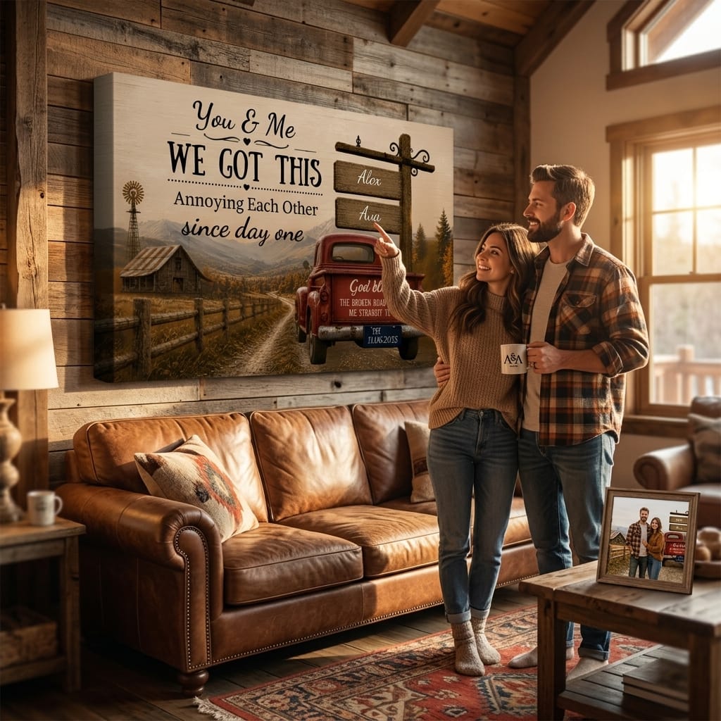 Personalized You & Me We Got This Canvas – Custom Couple Farmhouse Truck Anniversary Wall Art Prints