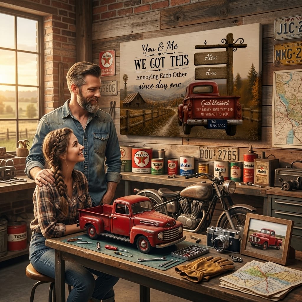 Personalized You & Me We Got This Canvas – Custom Couple Farmhouse Truck Anniversary Wall Art Prints