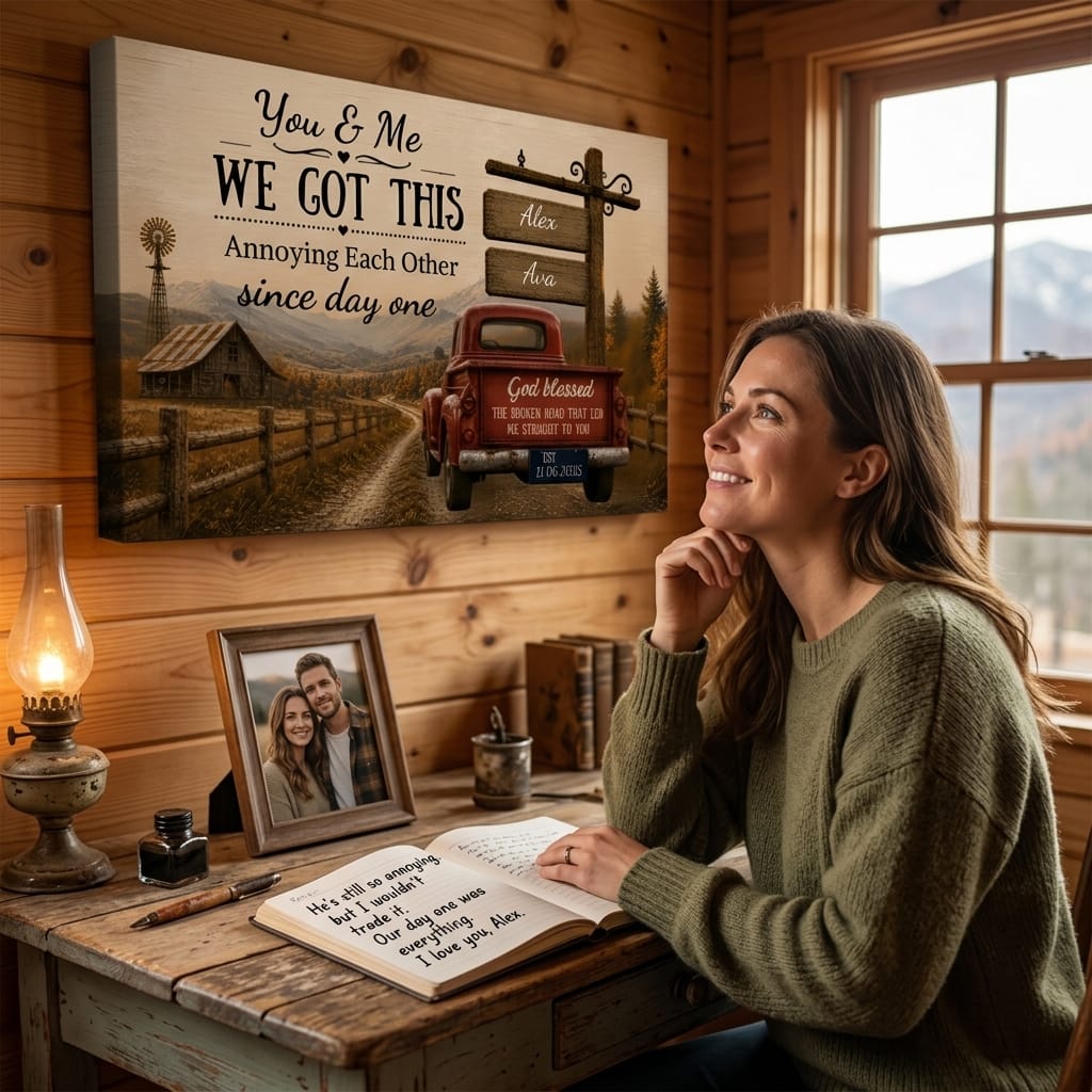 Custom wedding canvas with romantic countryside design