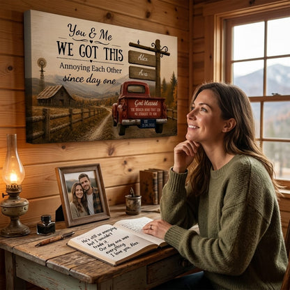 Personalized You & Me We Got This Canvas – Custom Couple Farmhouse Truck Anniversary Wall Art Prints