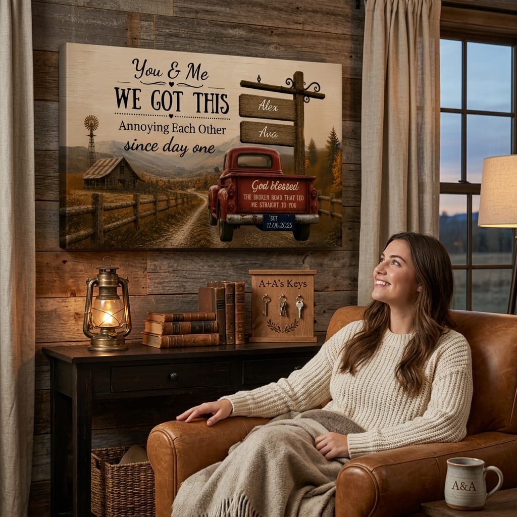 Personalized You & Me We Got This Canvas – Custom Couple Farmhouse Truck Anniversary Wall Art Prints