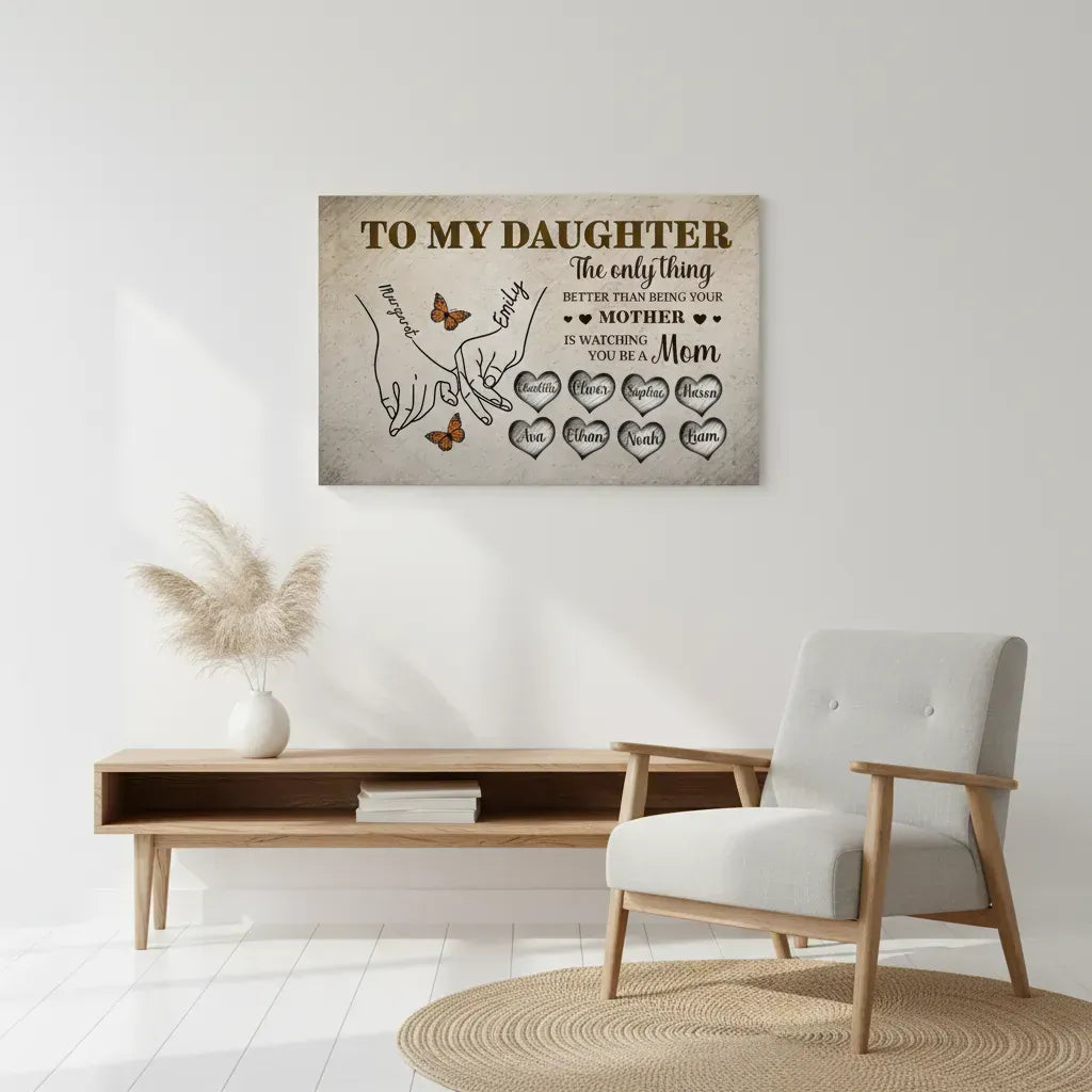 To My Daughter Personalized Canvas Wall Art – Custom Names Family Gift from Mom, Mother Daughter Love Keepsake Prints