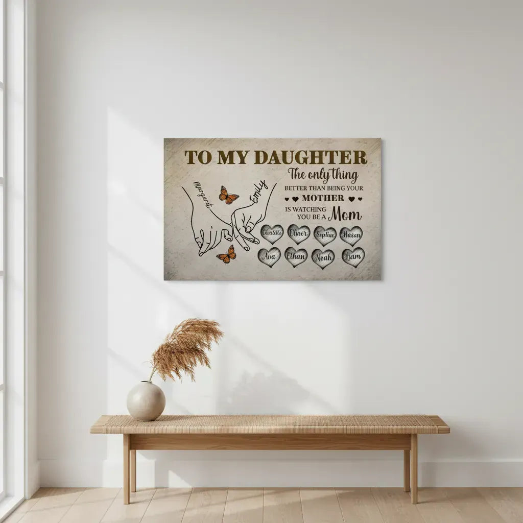 To My Daughter Personalized Canvas Wall Art – Custom Names Family Gift from Mom, Mother Daughter Love Keepsake Prints