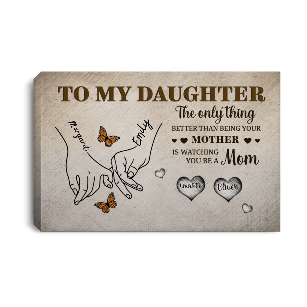 To My Daughter Personalized Canvas Wall Art – Custom Names Family Gift from Mom, Mother Daughter Love Keepsake Prints