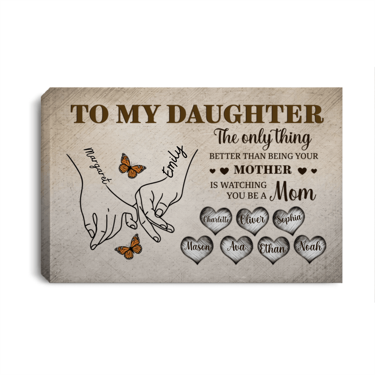 To My Daughter Personalized Canvas Wall Art – Custom Names Family Gift from Mom, Mother Daughter Love Keepsake Prints